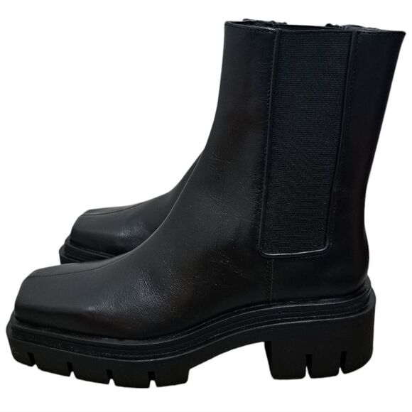 Zara Leather Square Toe Platform Chunky Streetwear Boot Size 37 - Black - Picture 8 of 15